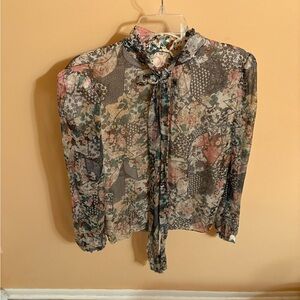 Saloni silk blend multicolor patchwork floral blouse